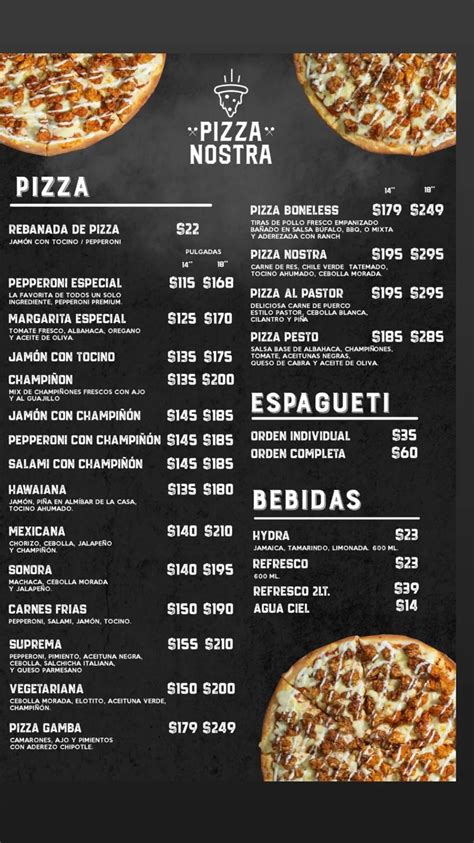 Variedad de pizzas en un menú