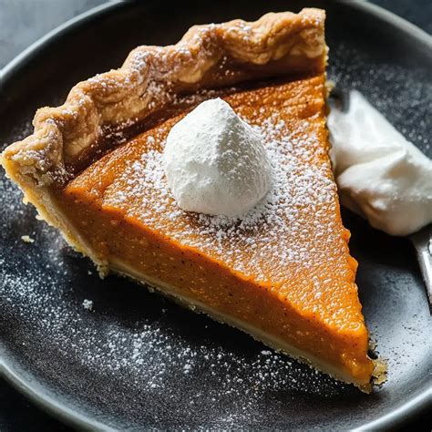 Tarta de calabaza con una porción servida y nata montada