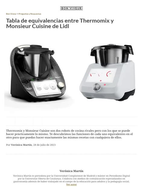 Tabla comparativa de características y funciones de Thermomix TM6 y Monsieur Cuisine Smart