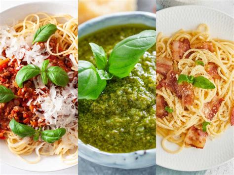 Variedad de salsas saludables para pasta: tomate, pesto, yogur