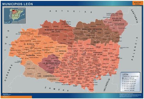 Mapa de la provincia de León con sus especialidades cárnicas