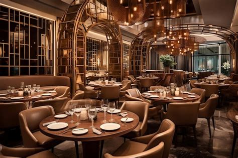 Interior de un restaurante elegante con mesas decoradas