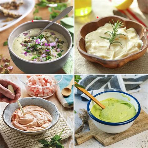 Variedad de mayonesas para acompañar pescado