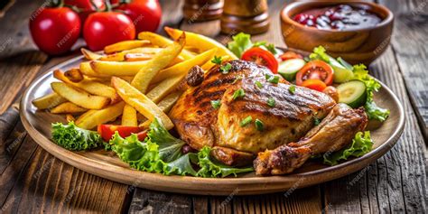 Pollo a la Brasa peruano con patatas fritas y ensalada