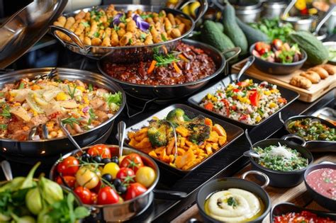Interior de un restaurante buffet libre con diferentes estaciones de comida