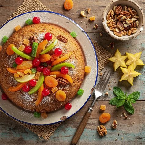 Pastel de frutas secas recién horneado