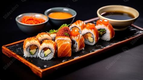 Plato con una selección de rollos de sushi de Miso Phat Sushi