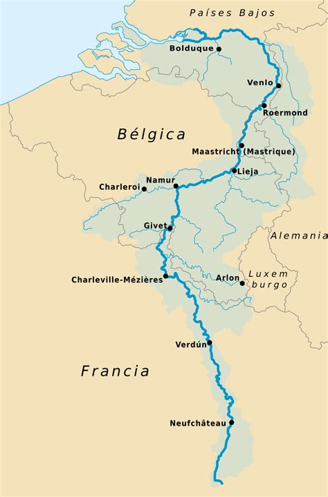 Mapa de la región de Namur con el río Mosa