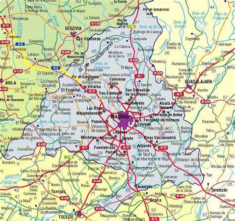 Mapa de Madrid y alrededores indicando zonas de servicio de catering