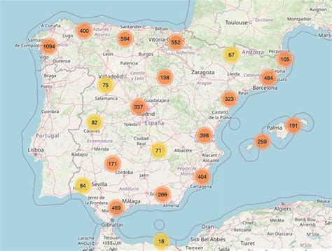 Mapa de España con puntos destacados de restaurantes de pescado