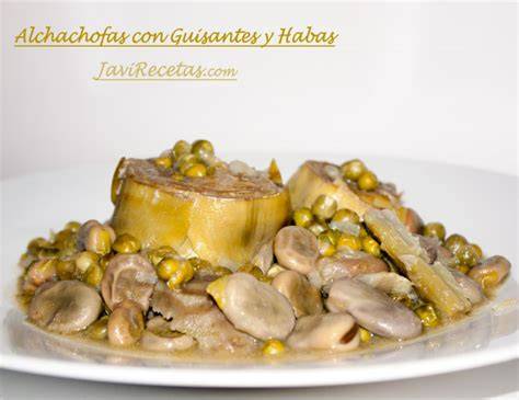 ingredientes frescos para alcachofas con habas