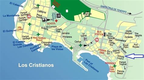 Mapa de Los Cristianos con la ubicación del restaurante