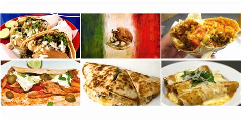 Variedad de platillos mexicanos: tacos, burritos, fajitas y quesadillas