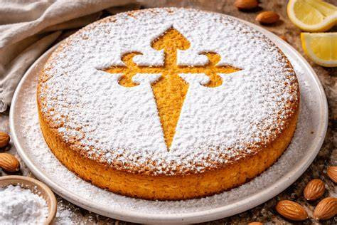 Imagen de una Tarta de Santiago decorada