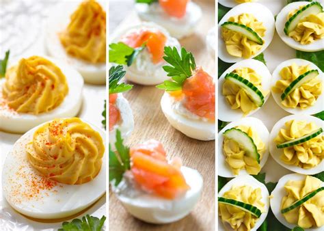 Huevos rellenos decorados como mini calabazas