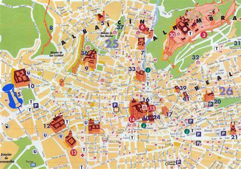 Mapa de Granada con puntos de interés gastronómico