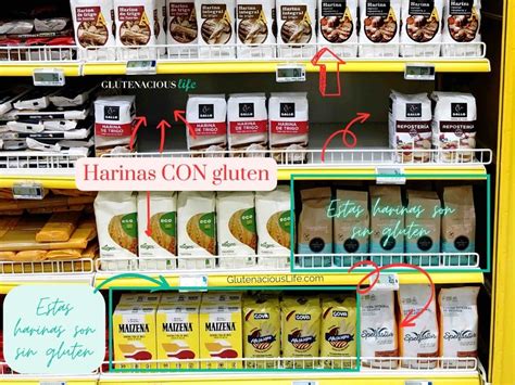 Estanterías de un supermercado con productos sin gluten claramente etiquetados