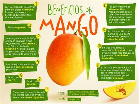 Infografía con los beneficios del mango para la salud.