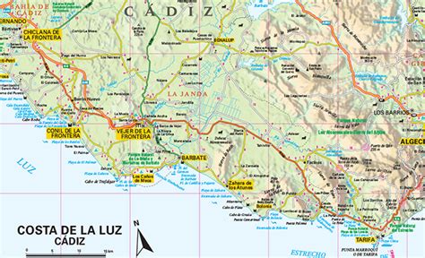 Mapa de la costa de la Luz con puntos de interés