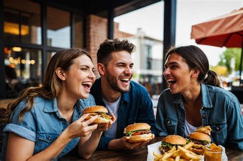 Personas disfrutando de hamburguesas veganas