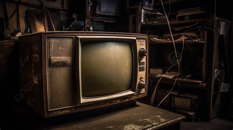 Imagen de un televisor antiguo emitiendo una señal estática con una tormenta eléctrica de fondo