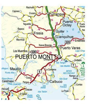 Mapa de Puerto Montt con ubicación ficticia de Japon del Lago