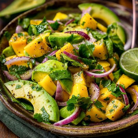 Ingredientes para ensalada de mango con aderezo de aguacate