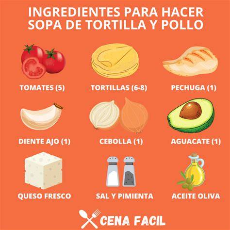 Ingredientes para sopa de tortilla
