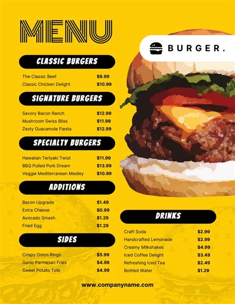 Diseños creativos de menú hamburguesa
