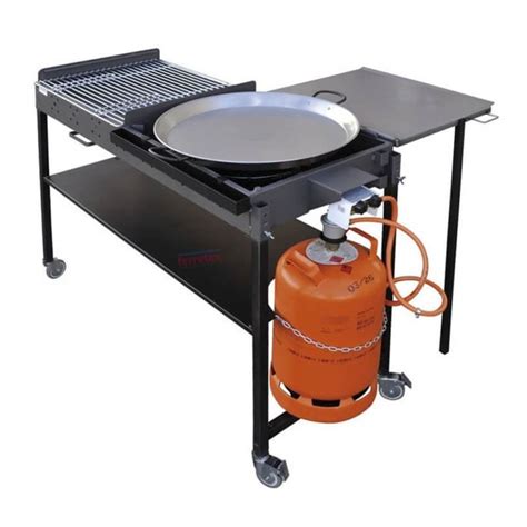 Barbacoa-plancha especial con paellero a gas y zona de carbón