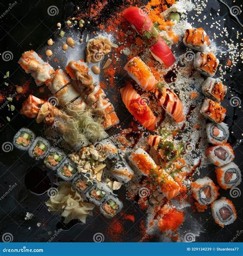 Fotografía de un surtido de sushi apetitoso de Estilo Sushi