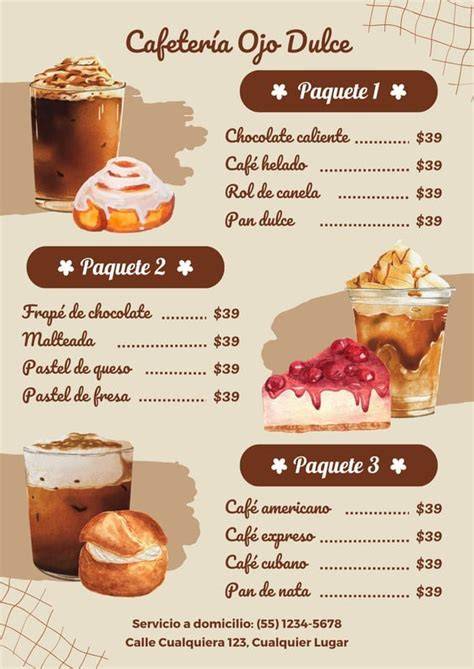 menú de cafetería