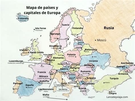 Mapa político de Europa con países y capitales