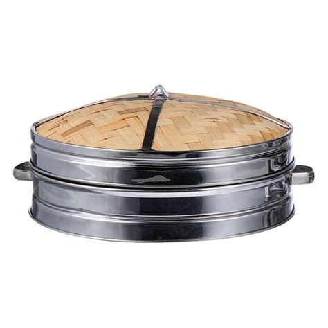 vaporera de bambú y de acero inoxidable