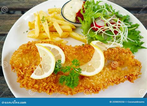 Plato de pescado frito crujiente con guarnición