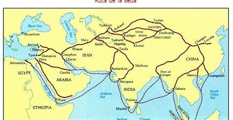 Mapa de la Ruta de la Seda mostrando la conexión entre Asia, Europa y Medio Oriente