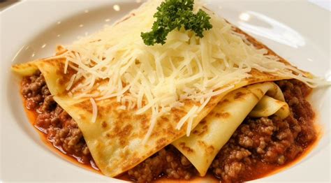 Crepes de boloñesa apilados