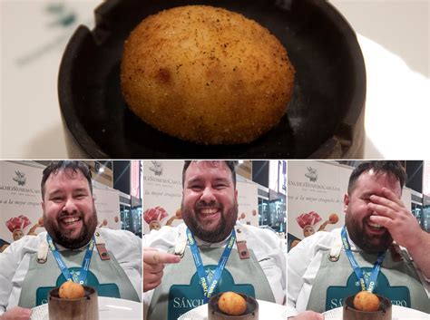 Chef Juan Monteagudo con su croqueta de jamón