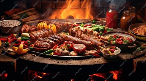 Parrilla con alimentos cocinándose sobre brasas