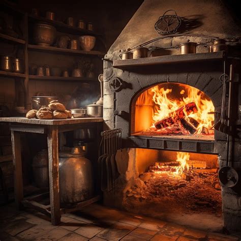 Horno de leña tradicional con fuego encendido