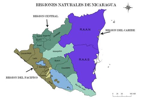 Mapa de Nicaragua con sus regiones gastronómicas