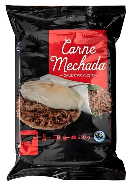Bolsa de carne mechada congelada con instrucciones de preparación