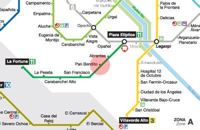 Esquema de la estación de metro Pan Bendito, destacando el andén sentido La Fortuna