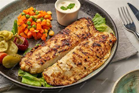 Plato de pescado fresco a la parrilla servido en el restaurante