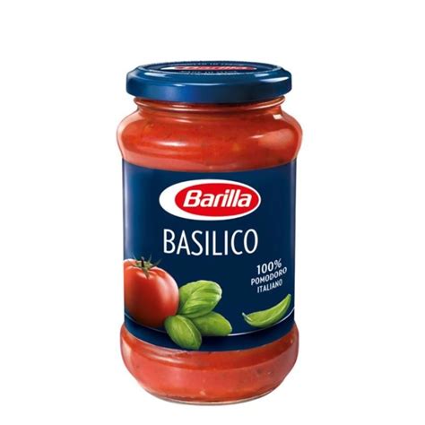 Frasco de Salsa Basilico Barilla con tomates y albahaca