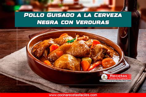 Plato de pollo guisado con cerveza negra servido con patatas