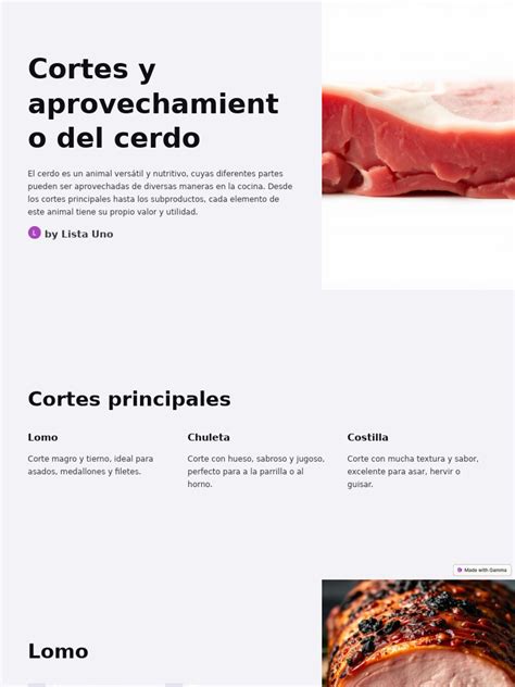 Tabla comparativa de cortes de cerdo y sus usos culinarios