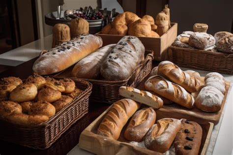 Selección de panes integrales y dulces tradicionales sobre mostrador de madera