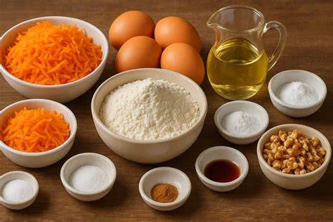 Ingredientes frescos para el bizcocho de zanahoria