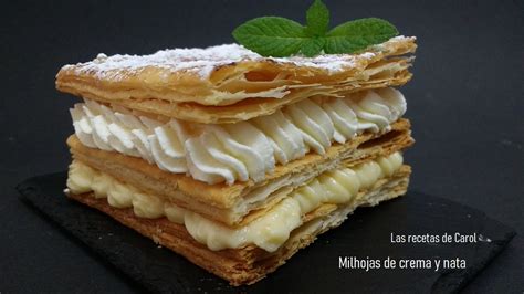 milhojas de nata y crema pastelera recién hecho